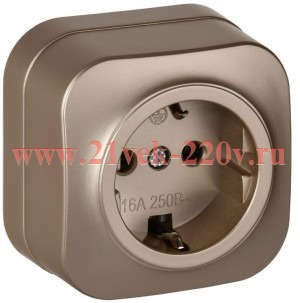 Розетка ОП GLORY РС20-3-ХШм 16А с заземл. без защ. шторок шампань матов. IEK ERH11-K37M-16