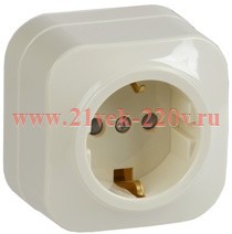 Розетка 1-ая с заземлением и шторками открытой установки 16А РСш20-3-ХК GLORY IEK кремовый ERH14-K33-16