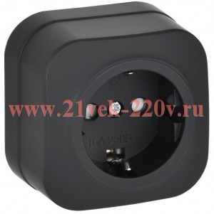 Розетка 1-ая ИЭК GLORY с заземлением и шторками открытой установки 16А РСш20-3-ХЧм черный матовый ERH14-K02M-16