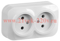 Розетка 2-ая без заземления открытой установки 10А РС22-2-ХБ GLORY IEK белый ERH20-K01-10