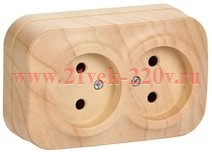 Розетка 2-ая без заземления открытой установки 10А РС22-2-ХС GLORY IEK сосна ERH20-K34-10