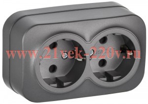 Розетка 2-м ОП GLORY РС22-3-ХСм 16А с заземл. без защ. шторок сталь матов. IEK ERH21-K46M-16