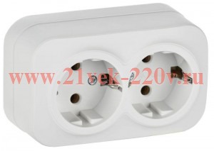 Розетка 2-ая с заземлением открытой установки 16А РС22-3-ХБм GLORY IEK белый матовый ERH21-K01M-16
