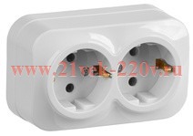 Розетка 2-ая с заземлением открытой установки 16А РС22-3-ХБ GLORY IEK белый ERH21-K01-16