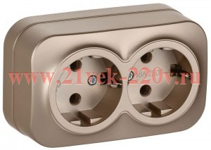 Розетка 2-м ОП GLORY РС22-3-ХШм 16А с заземл. без защ. шторок шампань матов. IEK ERH21-K37M-16
