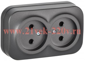 Розетка 2-м ОП GLORY РС22-2-ХСм 10А без заземл. без защ. шторок сталь матов. IEK ERH20-K46M-10