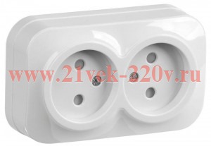 Розетка 2-ая без заземления со шторками открытой установки 10А РСш22-2-ХБ GLORY IEK белый ERH23-K01-10