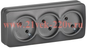 Розетка 3-м ОП GLORY РС23-2-ХСм 10А без заземл. без защ. шторок сталь матов. IEK ERH30-K46M-10