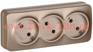 Розетка 3-м ОП GLORY РС23-2-ХШм 10А без заземл. без защ. шторок шампань матов. IEK ERH30-K37M-10