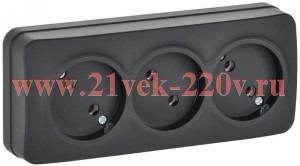 Розетка 3-ая ИЭК GLORY без заземления открытой установки 10А РС23-2-ХЧм черный матовый ERH30-K02M-10