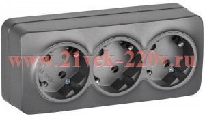 Розетка 3-м ОП GLORY РС23-3-ХСм 16А с заземл. без защ. шторок сталь матов. IEK ERH31-K46M-16