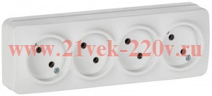 Розетка 4-ая без заземления открытой установки 10А РС24-2-ХБм GLORY IEK белый матовый ERH40-K01M-10