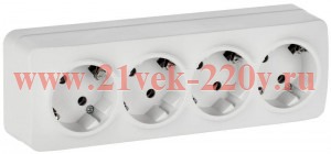 Розетка 4-ая с заземлением без шторок открытой установки 16А РС24-3-ХБм GLORY IEK белый матовый ERH41-K01M-16