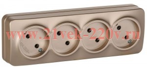 Розетка 4-м ОП GLORY РС24-2-ХШм 10А без заземл. без защ. шторок шампань матов. IEK ERH40-K37M-10