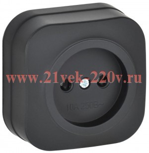 Розетка 1-ая ИЭК GLORY без заземления открытой установки 10А РС20-2-ХЧм черный матовый ERH10-K02M-10