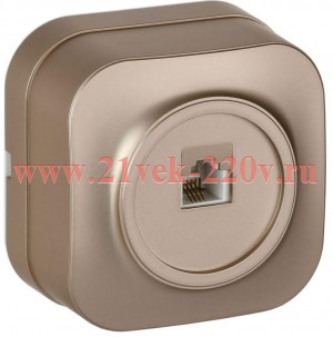 Розетка телефонная ОП RJ11 GLORY РТ20-ХШм шампань матов. IEK ETH10-K37M