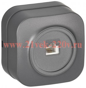 Розетка телефонная ОП RJ11 GLORY РТ20-ХСм сталь матов. IEK ETH10-K46M