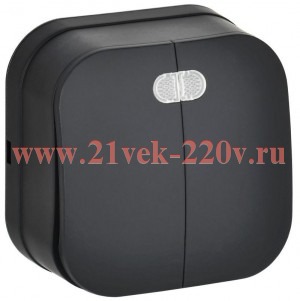 Выключатель 2-клавишный ИЭК GLORY с индикацией открытой установки 10А ВС20-2-1-ХЧм черный матовый EVH21-K02M-10