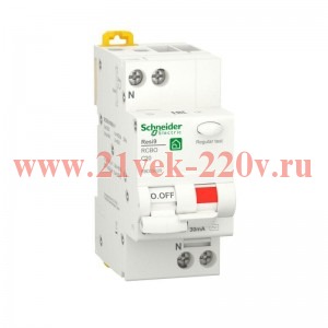 Дифференциальный автомат Schneider Electric RESI9 1П+Н 20А 30мА C тип AC 6кА 2 модуль