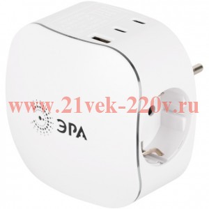 Разветвитель 3-м SP-3e-3USBAC-W + 3 USB A+C с заземл. со шторками 16А бел. Эра Б0069081