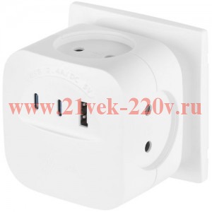Разветвитель 4-м SP-4-3USBAC-W + 3 USB A+C со шторками 10А бел. Эра Б0069083