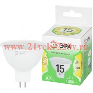 Лампа светодиодная GREEN LINE LED MR16-15W-830-GU5.3 GL 15Вт софит тепл. свет GU5.3 Эра Б0070071