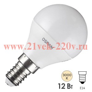 Лампа светодиодная шарик Osram LED Value LVCLP100 12SW/830 3000K 220V E14 теплый свет 4099854308932