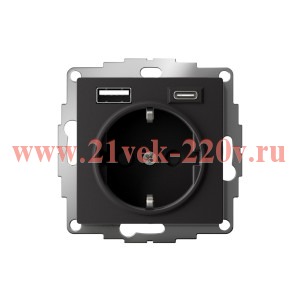 Зарядка розетка с/з 16А + USB A+С 5В/2,4А/3,0А, 2х5В/1,5А SE AtlasDesign, карбон