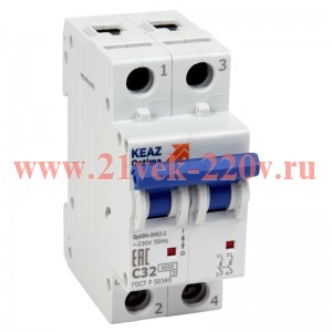 Выключатель автоматический модульный 2п D 6А 10кА OptiDin BM63-2D6-10-ОМ4-РЕГ КЭАЗ 390451