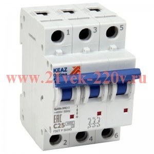 Выключатель автоматический модульный 3п D 32А 10кА OptiDin BM63-3D32-10-ОМ4-РЕГ КЭАЗ 390452