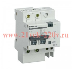 Дифференциальный автомат 2П C32А 100мА тип АС однофазный электронный 4,5кА АД12 GENERICA ИЭК (дифавтомат, АВДТ)