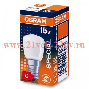 Лампа накаливания SPC T26/57 15W 230V E14 FR d26x57 для холодильника OSRAM