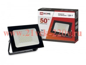 Прожектор светодиодный СДО-7 50Вт 230В 6500К IP65 черн. IN HOME 4690612034638