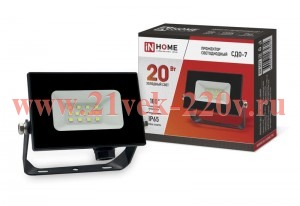 Прожектор светодиодный СДО-7 20Вт 230В 6500К IP65 черн. IN HOME 4690612034614
