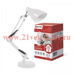 Светильник настольный под лампу СНО 17Б на основании 60Вт E27 230В бел. (коробка) IN HOME 4690612037