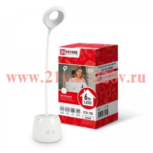 Светильник настольный светодиодный аккум. ССО 10Б 6Вт 6500К 480лм сенсор-диммер с органайзером USB-к