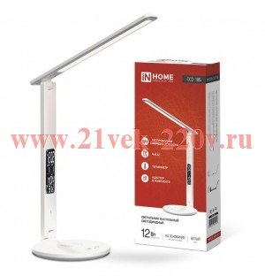 Светильник настольный светодиодный ССО 18Б 12Вт 3-6.5К 600лм сенсор-диммер часы темп. беспроводн. за