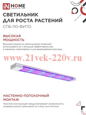 Светильник светодиодный СПБ-110-ФИТО сине-красный спектр 55Вт 1200мм IN HOME 4690612057033