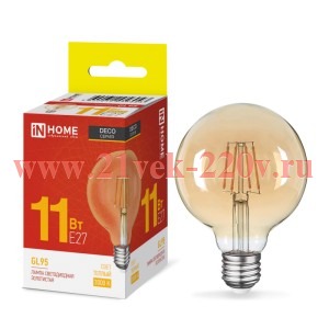 Лампа светодиодная LED-GL95-deco gold шар золотистая 11Вт 230В E27 3000К 1040лм IN HOME 469061205604