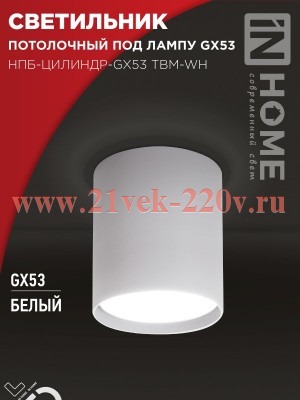 Светильник потолочный НПБ-ЦИЛИНДР-GX53 TBM-WH 80х90мм бел. IN HOME 4690612056418