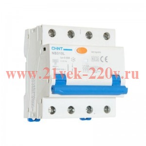 Дифференциальный автомат Chint NB1L С25А 3P+N 30мА тип A трехфазный электромеханический 6кА 4м (дифавтомат, АВДТ) 660015