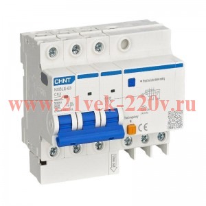 Выключатель автоматический дифференциального тока 4п (3P+N) C 63А 30мА тип AC 6кА NXBLE-63 (R) CHINT