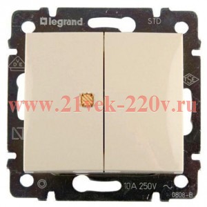 Выключатель двухклавишный с индикацией (оранж) Valena 10А 250В слоновая кость Legrand