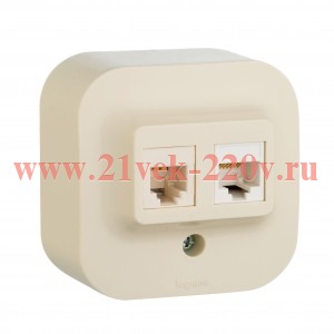 Розетка телефон+компьютер Legrand Quteo RJ11/RJ45 Cat5 UTP слоновая кость [уп 20шт] (бежевый)