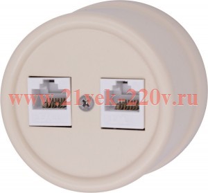 Розетка компьютерная 2-ая (RJ45) Лизетта, пластик Песочное золото Bironi B1-302-24