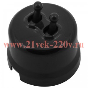 Выключатель 2-клавишный Лизетта, пластик черный (тумблерный) Bironi B1-232-23