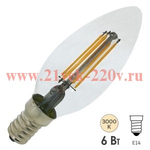 Лампа филаментная светодиодная свеча Foton FL-LED C35 6W 3000K 220V E14 DIM теплый свет 608376