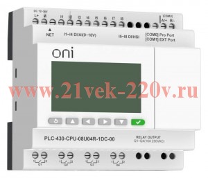 Модуль ЦПУ 4 DI 4 UI (0-10 В/DI) 4 RO 24В DC с Ethernet портом с экраном ПЛК 430 ONI PLC-430-CPU-08U
