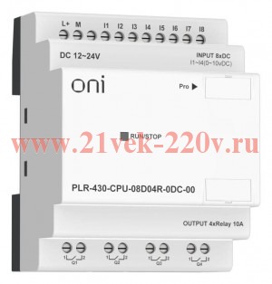 Модуль ЦПУ 8 DI 4 RO 24В DC без экрана ПЛК 430 ONI PLR-430-CPU-08D04R-0DC-00