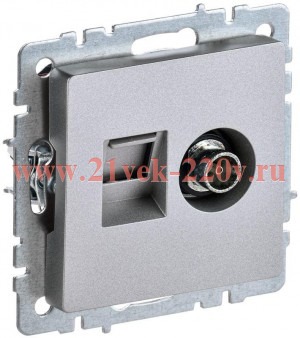 Розетка двойная ИЭК BRITE TV+RJ45 кат.5E алюминий (РТВ/РК12-БрА) BR-AK20-1-K47